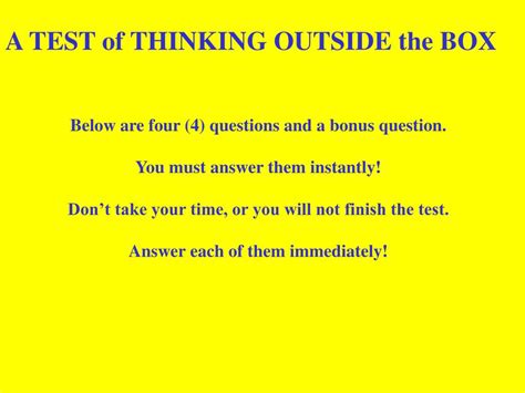 Ppt A Test Of Thinking Outside The Box Powerpoint Presentation Free