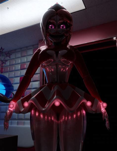 An Animated Female Figure Standing In A Room With Red Lights On Her