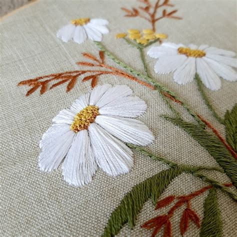 Wild Flower Daisies Pdf Hand Embroidery Beginner Botanical Etsy