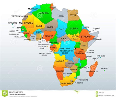 Mapa Politico De Africa Mapa Político Dibujado De La Mano Colorido De África