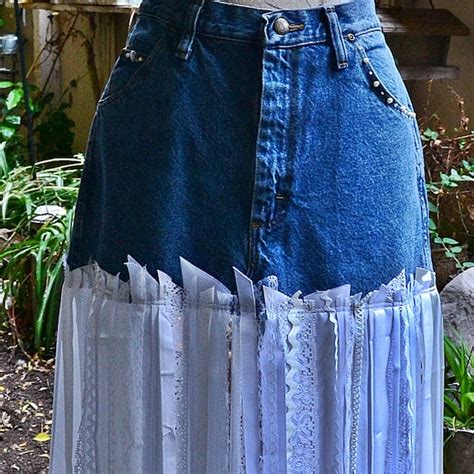 Lace Jean Skirt Etsy