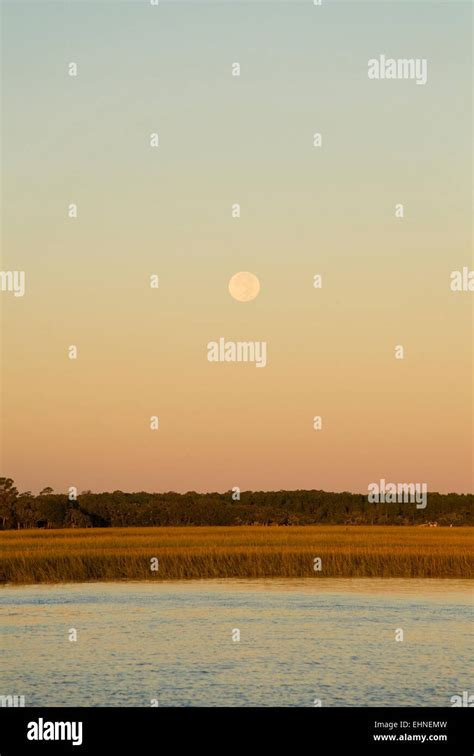 Moon Rising Over The The Intercoastal Waterway At Pine Island Florida