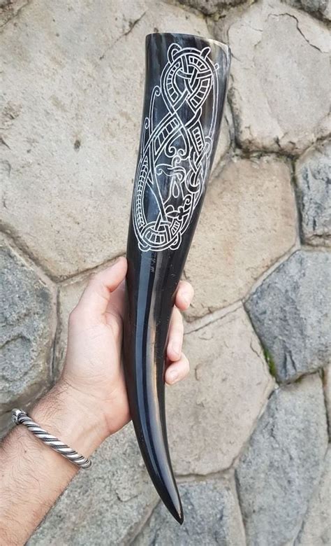 Hand Carved Norse Drinking Horn Drinking Horns Viking Drinking Horn