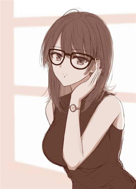 Anime Girl With Brown Hair And Glasses Aesthetic Free Download Wallpaper