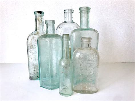 Apothecary Bottles Set Of 6 Collectible Antique Glass Bottle Set