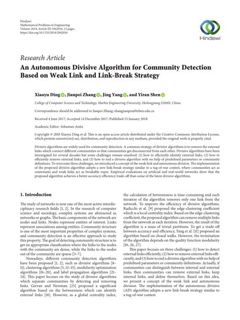 Pdf An Autonomous Divisive Algorithm For Community Detection Based On