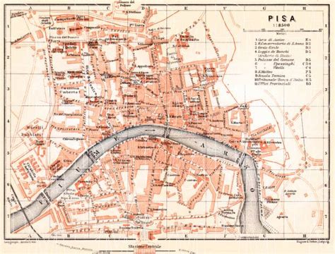 Old Map Of Pisa In 1913 Buy Vintage Map Replica Poster Print Or