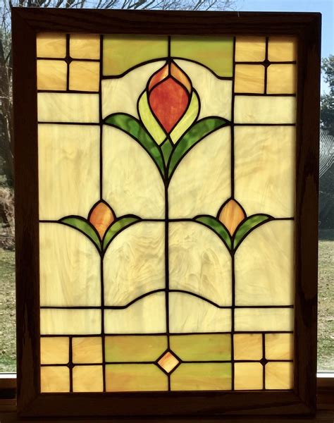Craftsman Bungalow Stained Glass Hanging Window Panel Transom Etsy