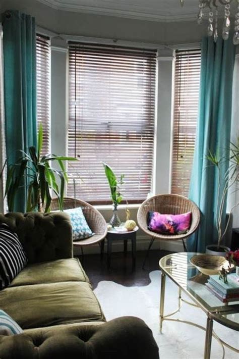 Your perfect spot to lounge: Bay Window Blinds and Curtains | Curtain Ideas