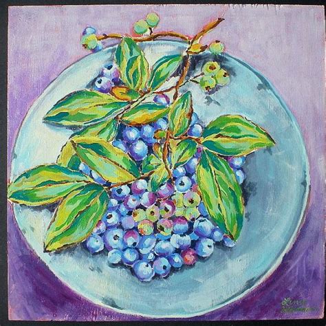 Blue Blueberries Painting Original Art Fruit By Tammiewormanart