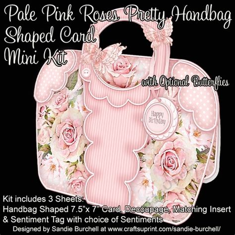 Pale Pink Roses Pretty Handbag Shaped Card Mini Kit Cup927209425