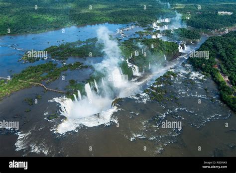Iguazu Falls On The Border Of Argentina And Brazil Aerial View Stock