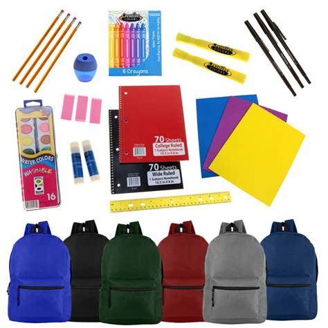 24 Units Of 19 Basic Backpacks In 6 Assorted Colors With School Supply