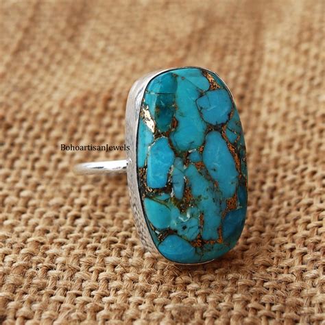 Natural Blue Copper Turquoise Jewelry Statement Ring In Etsy