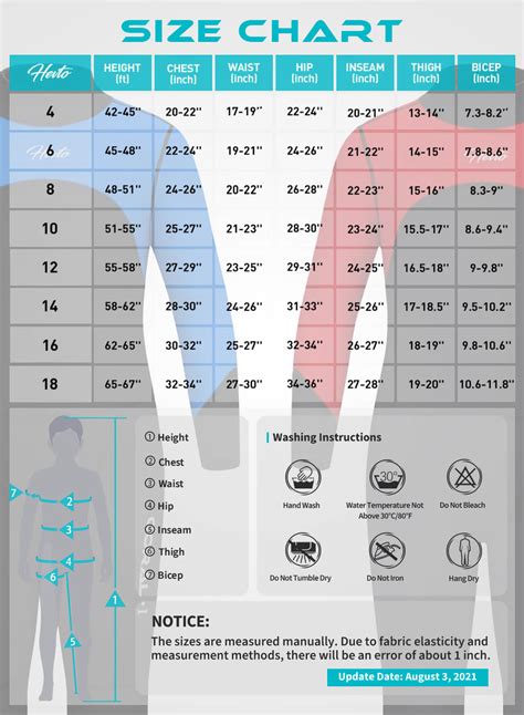 Hevto Wetsuits Size Chart