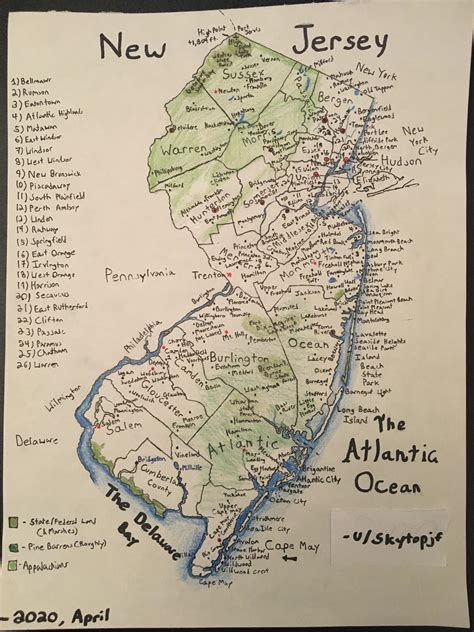 Hand-Drawn Map of New Jersey : r/MapPorn