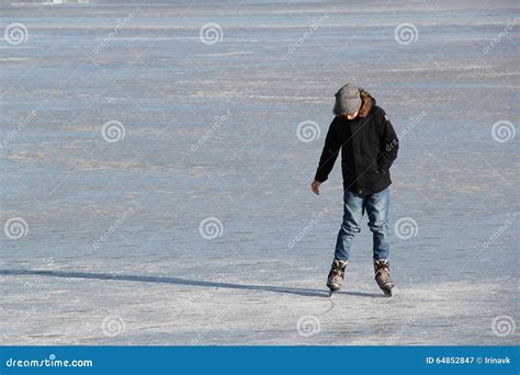 Boy On The Ice With Skating Stock Image Image Of Fitness Cold 64852847