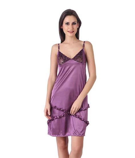 Buy Christy World Purple Satin Nighty And Night Gowns Pack Of 2 Online At