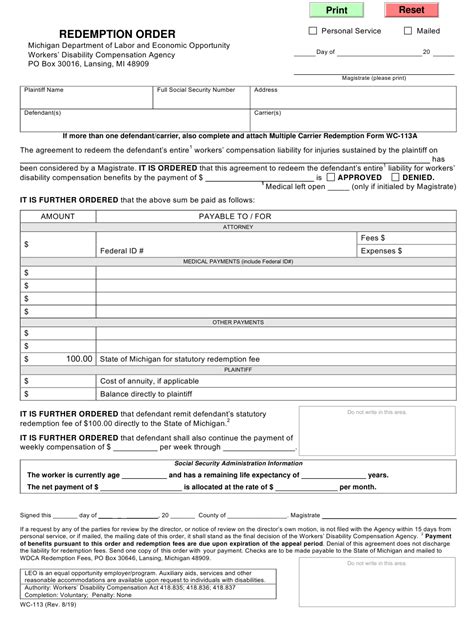 Form Wc 113 Fill Out Sign Online And Download Fillable Pdf Michigan