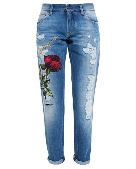 Dolce Gabbana Roses Embroidered Jeans In Blue Lyst