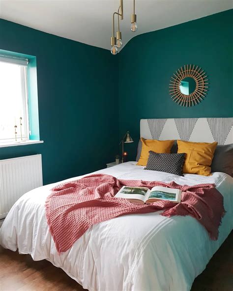 We love a bold blue feature wall, whether it's a striking teal wallpaper in a dining room or lounge, or a rich royal blue wallpaper in a kitchen, study or bedroom, you can easily transform your home in style. Green bedroom, Valspar Winter Spruce, DIY headboard ...