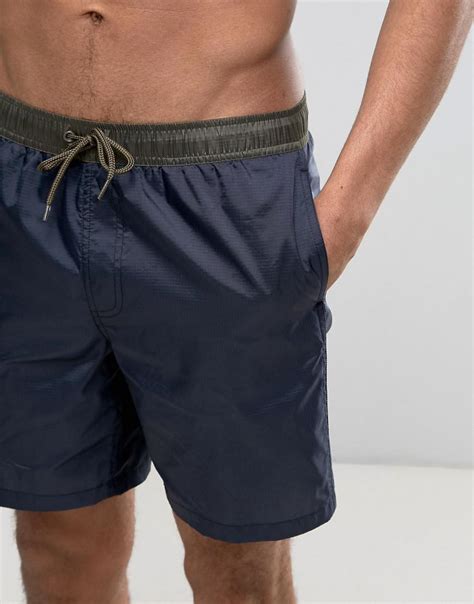 Asos Synthetic Swim Shorts In Ripstop Nylon In Navy In Mid Length In Blue For Men Lyst