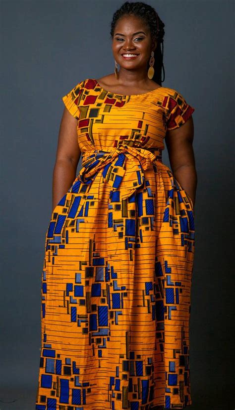 Mixed Print African Maxi Dress With Belt Maxi Dress African Print African Clothing Women
