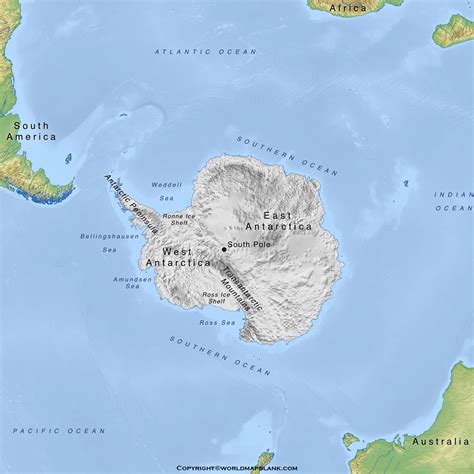 Printable Antarctica Physical Map Map Of Antarctica Physical