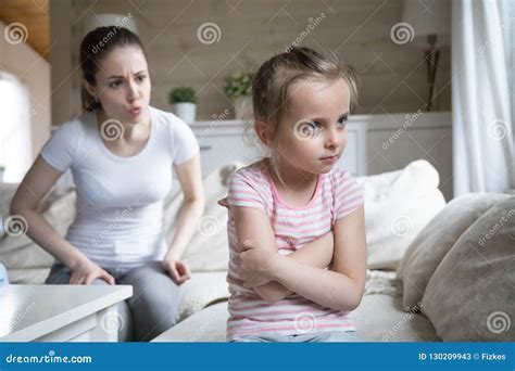 Angry Mother Scolding Little Sad Preschool Daughter Stock Image Image