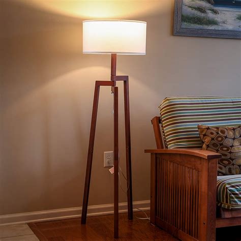 Brightech New Mia Led Tripod Floor Lamp Modern Design Wood Mid Century
