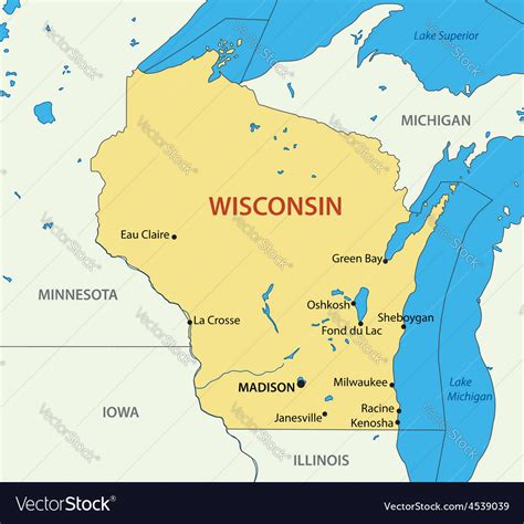 Wisconsin Map Royalty Free Vector Image Vectorstock
