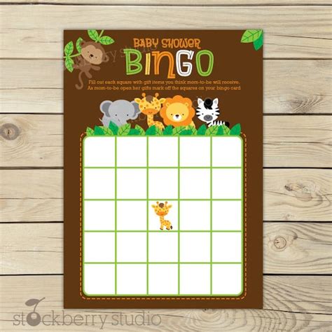 Safari Jungle Baby Shower Bingo Game Printable Instant