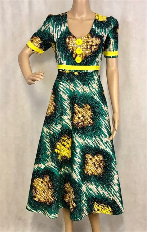 African Midi Dress African Print Midi Dress Fit And Flare Etsy African Dress Patterns