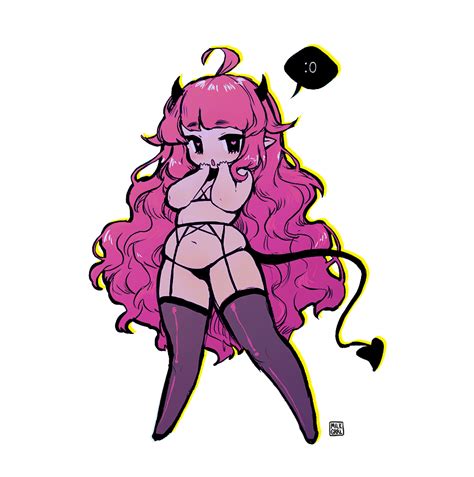 Pink Cute My Drawings Demon Girl Drawing Reference