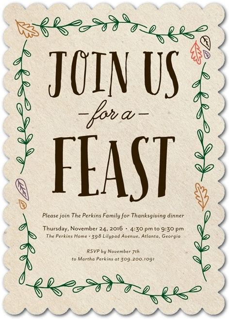 Autumn Feast Thanksgiving Party Invitations In Coffee Or Black