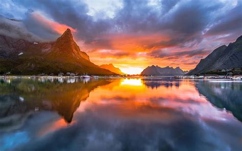 Hd Wallpaper Body Of Water Nature Landscape Norway Sunset Clouds
