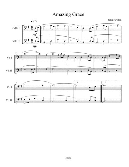 Amazing Grace Duet For Violin And Cello Free Music Sheet Musicsheets Org