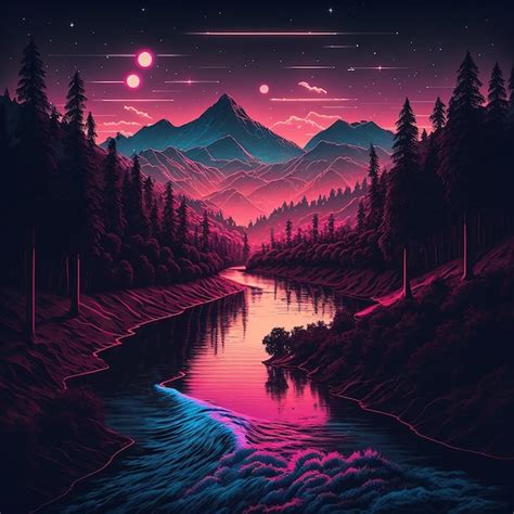 Premium Photo Synthwave River Background