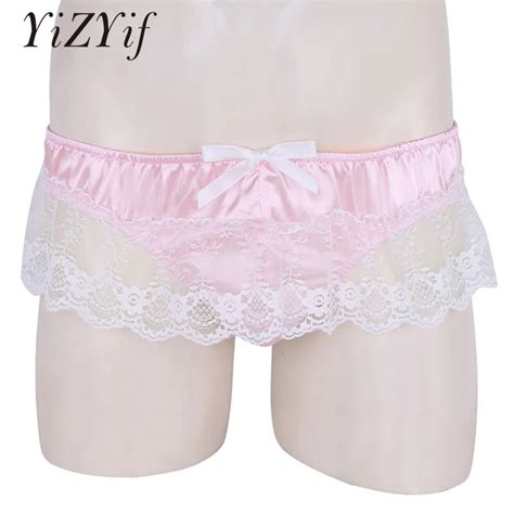 Yizyif Sissy Gay Men Underwear Jockstrap G String Thong Satin Panties Shiny Soft Lingerie