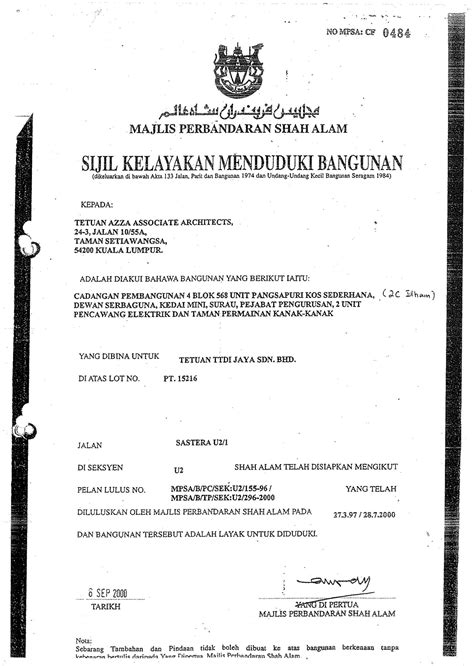 Mengawal dan menguatkuasa melalui kawalan pembinaan dan pembangunan. Sijil Kelayakan Menduduki Bangunan In English