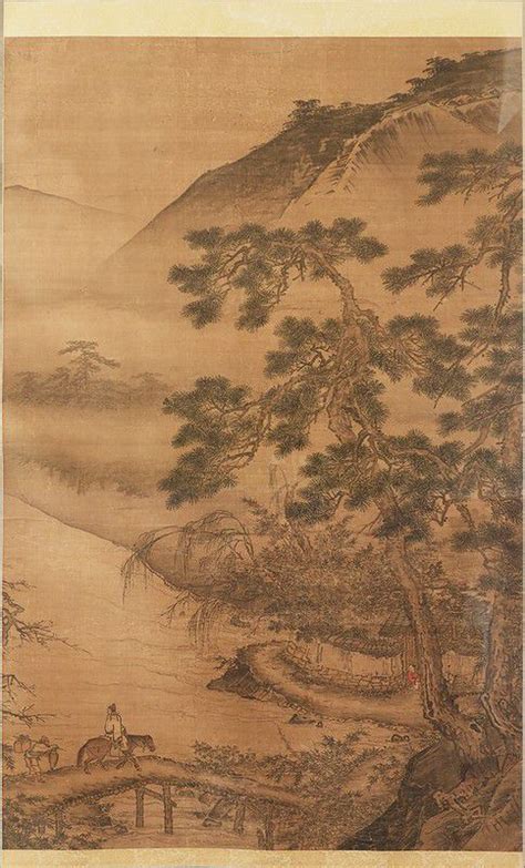 Travelling Scholar Crossing Bridge In Ming Dynasty Landscape Painting