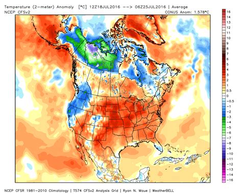 Map Us Temperature Anomaly From July 18 Through July 25 2016