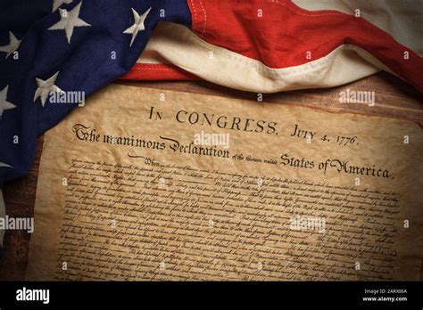 United States Declaration Of Independence With A Vintage American Flag