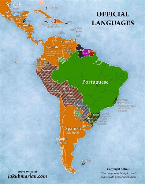 Official Languages In South And Central America Latin America Map