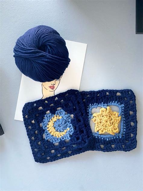 Two Crocheted Squares Are Next To A Photo Of A Woman S Head