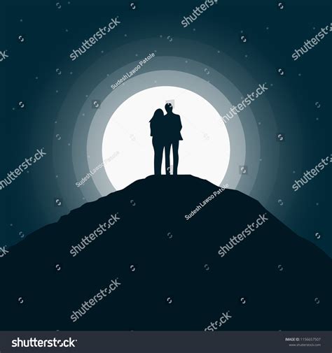 Couple Silhouette Moonlight Vector Illustration Stock Vector Royalty