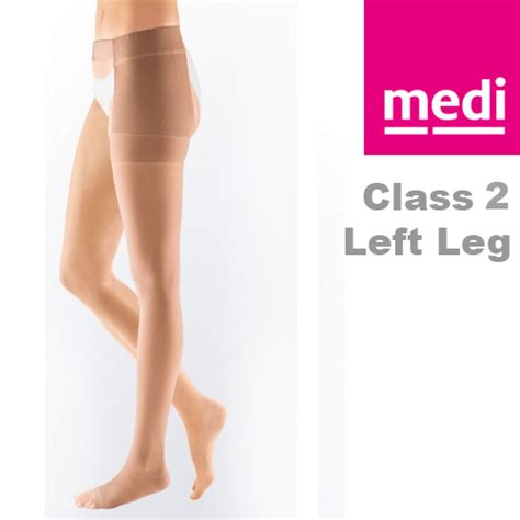 Medi Mediven Plus Class Beige Left Leg Stocking Open Toe With Waist Attachment Sports