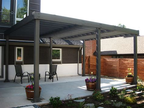 Modern Pergola Attached To House Using Solid Wood With Black Painted