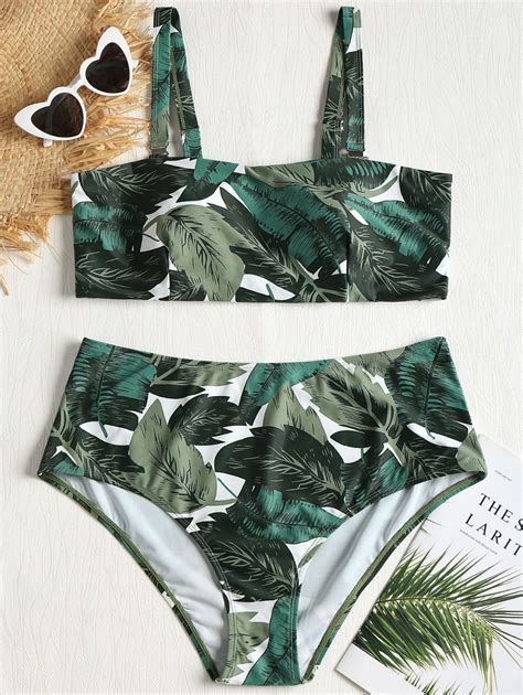 Fbs 2018 Leaf Print Bikini High Waisted Swimwear Sexy Brazilian