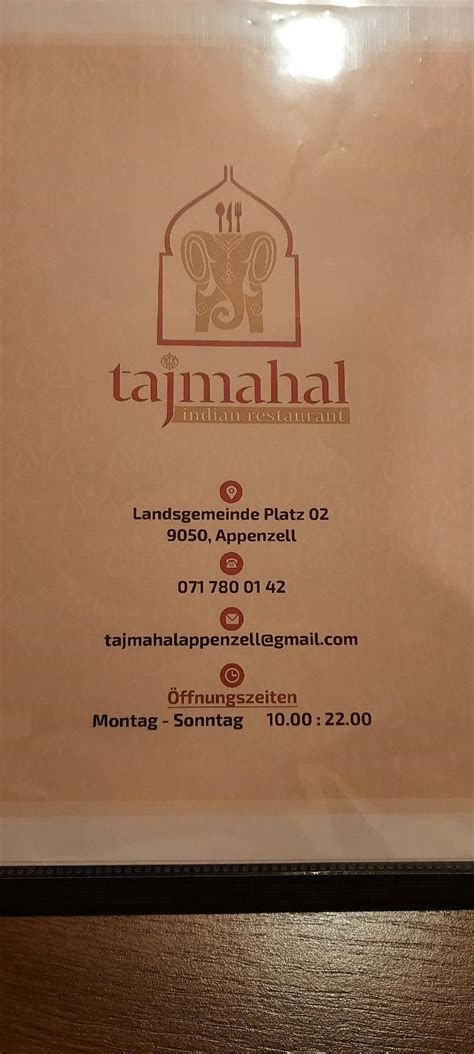 Speisekarte Von Taj Mahal Appenzell